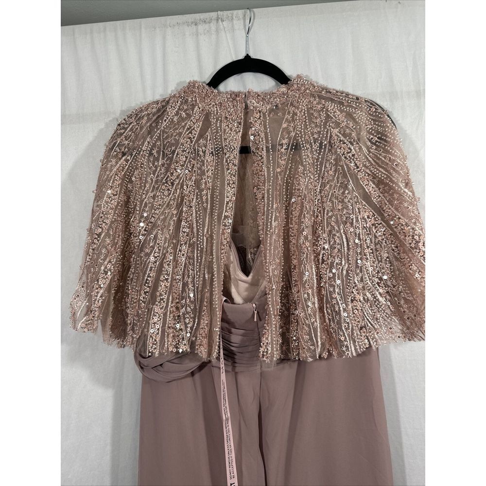 NEW $598 Mac Duggal [ 12 ] Sleeveless Gown with Embellished Cape 20467 Rose J141 - Picture 14 of 16